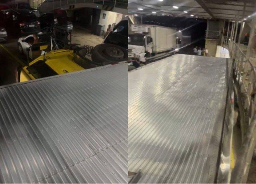 Caminhão tomba durante travessia no Ferry-Boat nesta terça, 14