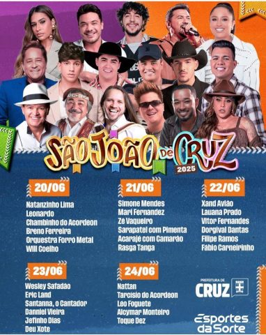 Com Natanzinho Lima, Leonardo, Simone Mendes, Wesley Safadão e grandes nomes, Cruz das Almas divulga atrações para São João