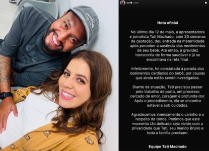 Apresentadora Tati Machado perde bebê na reta final da gestação