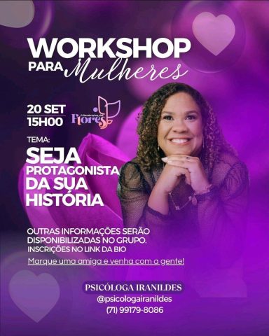 Workshop vai oferecer jornada de autoconhecimento e libertação emocional para mulheres