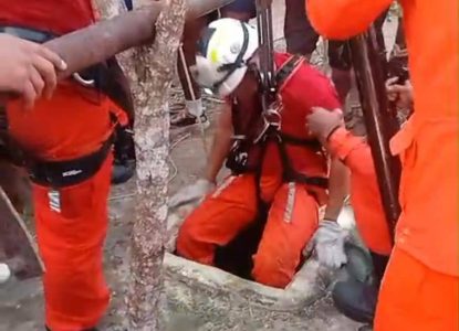 Bombeiros resgatam pai e filho após queda em poço de 10 metros de profundidade em São Gonçalo do Campos