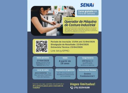 Saiba como se inscrever em curso de costura industrial com bolsa-auxílio de R$ 500 em Feira de Santana