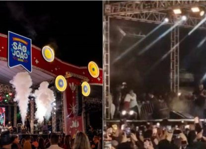Estrutura de palco desaba durante show de Amado Batista no São João de Itapetinga