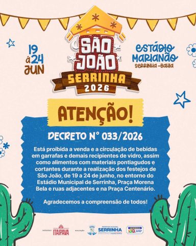 Decreto municipal estabelece medidas de segurança durante São João de Serrinha 2026
