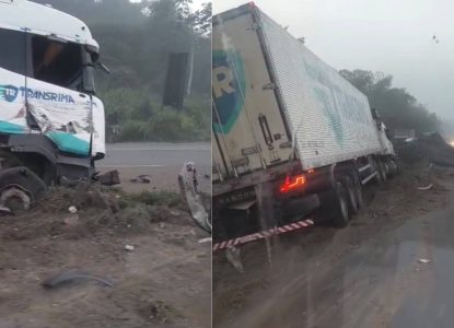 Acidente com carretas afeta trânsito na BR-324, no sentido Feira x Salvador