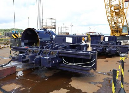Montagem de equipamentos para construção da Ponte Salvador-Itaparica avança em estaleiro baiano