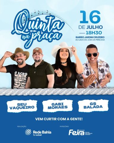 ‘Quinta na Praça’ leva música e entretenimento ao Jardim Cruzeiro nesta quinta, 16
