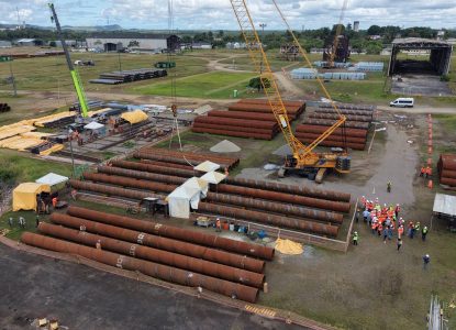 Obras da Ponte Salvador-Itaparica avançam em estaleiro no Recôncavo baiano
